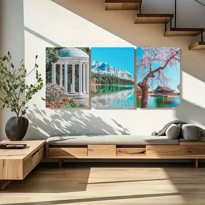 3pcs Travel, Chapel Hill Street Metal Print Ready to Hang Art