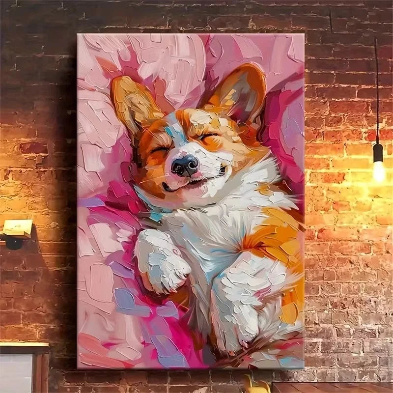 Vibrant Pink & Orange Corgi Peaceful Slumber  Metal Print Ready to Hang
