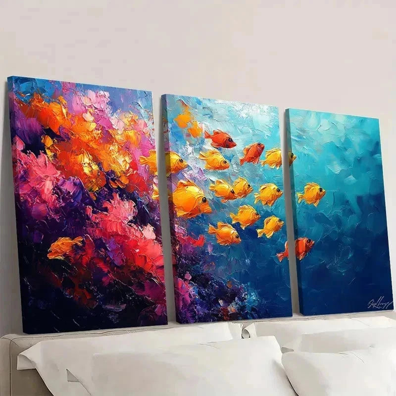 3pcs Vibrant Underwater Fish Canvas Art F   Wall Art Set Canvas Framed 50x70cm - High Quality Print 100% Australian Made Wall Canvas Ready to Hang
