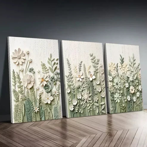 3pcs Modern Light Green Floral Canvas Framed 60x90cm - High Quality Print 100% Australian Made Wall Canvas Ready to Hang