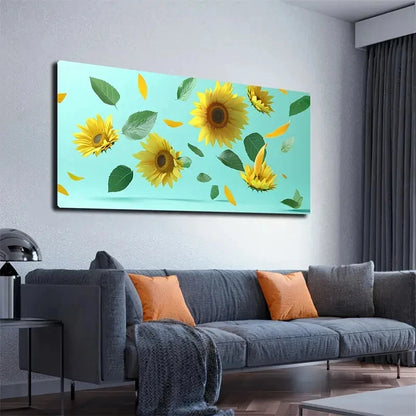Sunflowers Dancing Leaves Wall Art canvas office home room framed 120x60cm - Bella Home Decor