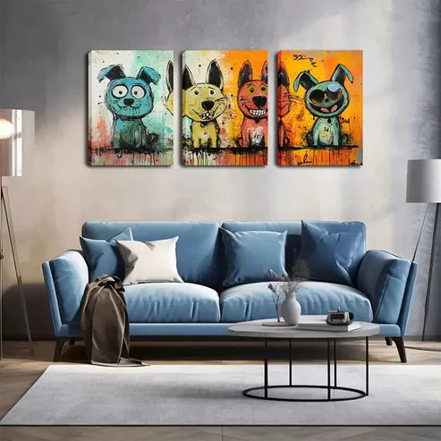 3pcs Four Very Funny Dogs Wall Art Set Wall Art Canvas Unframed - High Quality Print 100% Australian Made Wall Canvas