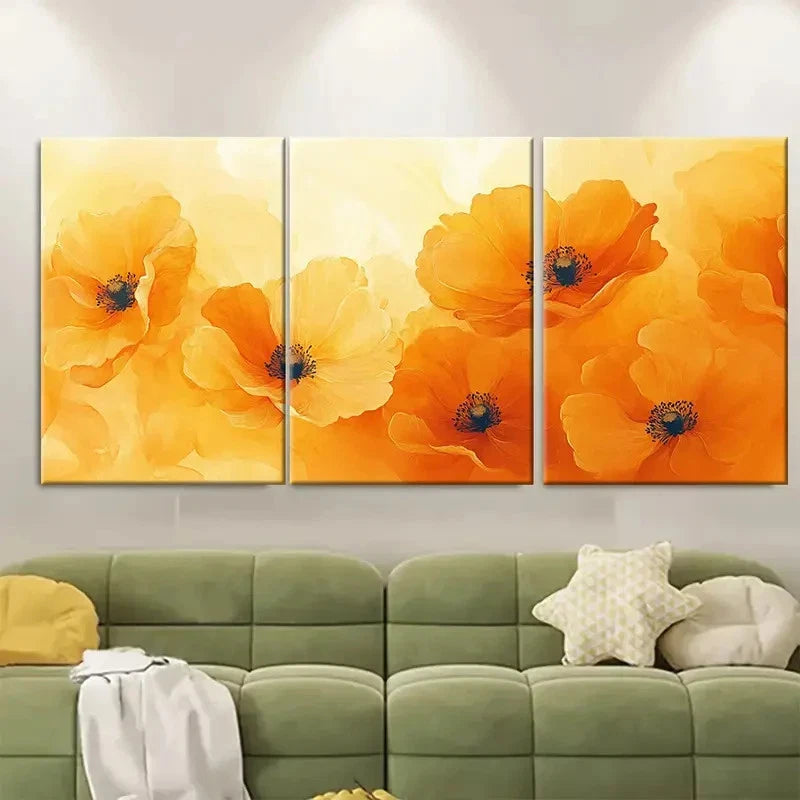 3pcs Beautiful Yellow Orange Abstract Floral R   Wall Art Set Canvas Framed 40x60cm - High Quality Print 100% Australian Made Wall Canvas Ready to Hang - Bella Home Decor