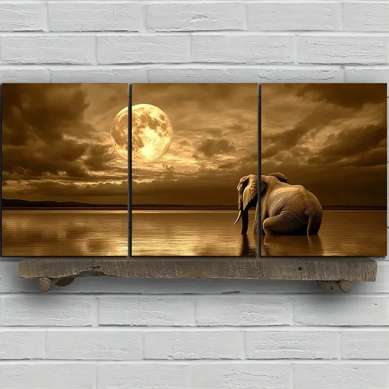 3pcs Elephant Under The Stunning Moon Metal Print Ready to Hang Art - Bella Home Decor