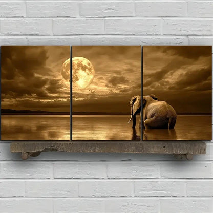 3pcs Elephant Under The Stunning Moon Metal Print Ready to Hang Art - Bella Home Decor