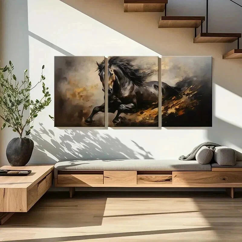 3pcs Abstract Horse Artwork Dynamic Flowing Mane Wall Art Set Canvas Framed 50x70cm - High Quality Print 100% Australian Made Wall Canvas Ready to Hang - Bella Home Decor