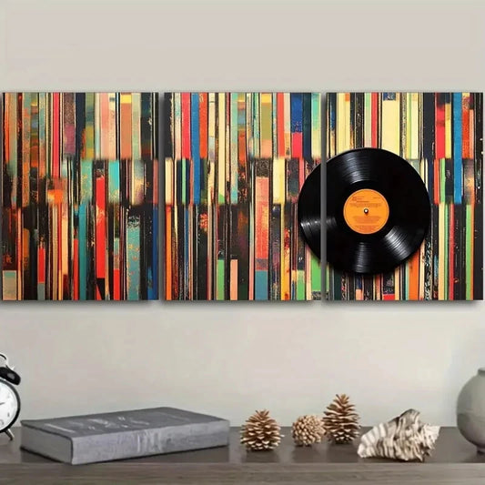 3pcs Featuring Colorful Striped Designs Music Metal Print Ready to Hang Art