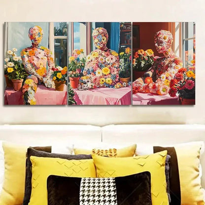 3pcs People Made of Flowers Wall Art Canvas Unframed - High Quality Print 100% Australian Made Wall Canvas