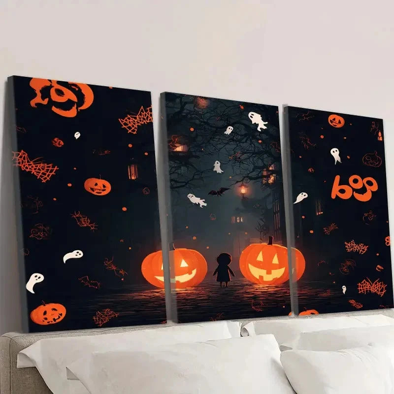 3pcs Spooky Pumpkin and Haunt  SPH  Wall Art Canvas Framed 40x60cm - High Quality Print 100% Australian Made Wall Canvas Ready to Hang