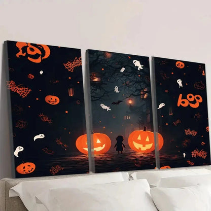 3pcs Spooky Pumpkin and Haunt  SPH  Wall Art Canvas Framed 40x60cm - High Quality Print 100% Australian Made Wall Canvas Ready to Hang