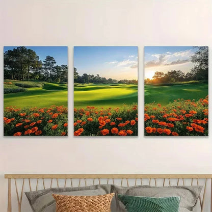 3pcs Summer Afternoon Golf Course Wall Art Set Canvas Framed 50x70cm - High Quality Print 100% Australian Made Wall Canvas Ready to Hang
