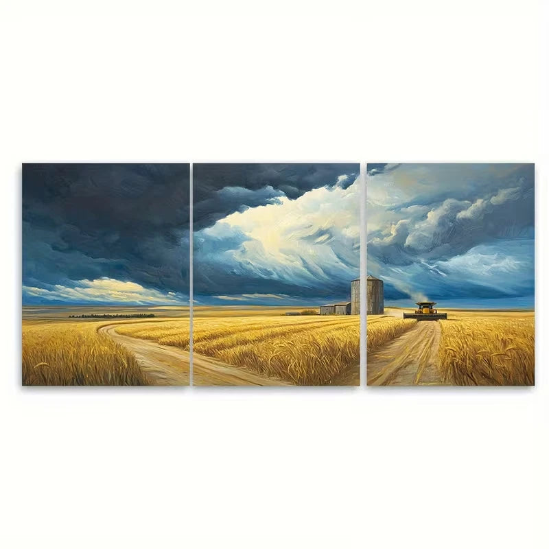 3pcs Canadian Golden wheat Fields Metal Print Ready to Hang Art
