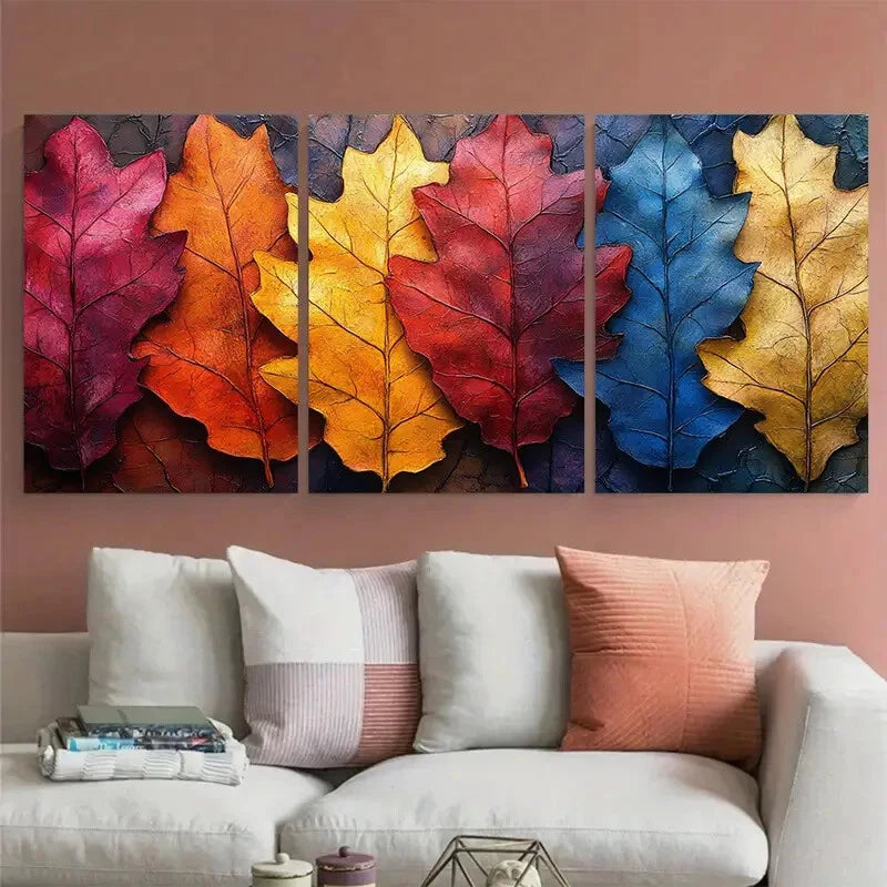 3pcs Vibrant Autumn Leaves Collage Metal Print Ready to Hang Art - Bella Home Decor