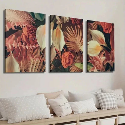3pcs Colorful Botanical Palm Tree Floral Wall Art Set Canvas Unframed - High Quality Print 100% Australian Made Wall Canvas - Bella Home Decor