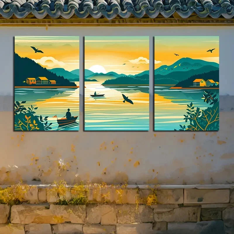 3pcs Fishing Boats on the Sea Scene Metal Print Ready to Hang Art - Bella Home Decor