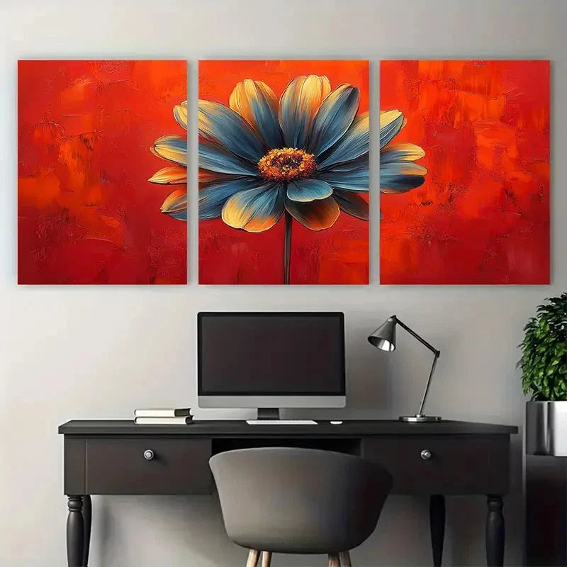 3pcs Bright Bold Summer Flower Illustration Metal Print Ready to Hang Art - Bella Home Decor