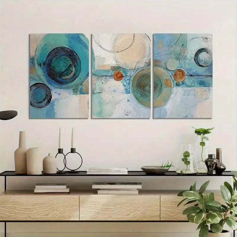 3pcs Abstract Circular Shapes in Soft Colors Metal Print Ready to Hang Art - Bella Home Decor