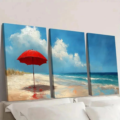 3pcs Beach Umbrella Canvas Art Print R Wall Art Set Canvas Framed 60x90cm - High Quality Print 100% Australian Made Wall Canvas Ready to Hang - Bella Home Decor