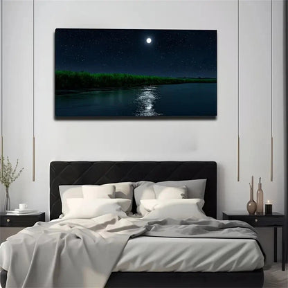 Moonlit Night Reflection Wall Art Canvas Office Home Room Framed 120x60cm