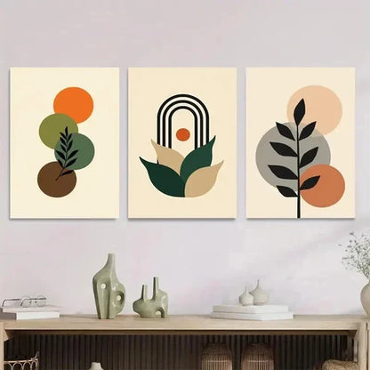 3pcs Boho Style Colorful Geometric & Botanical  Wall Art Set Canvas Unframed - High Quality Print 100% Australian Made Wall Canvas - Bella Home Decor