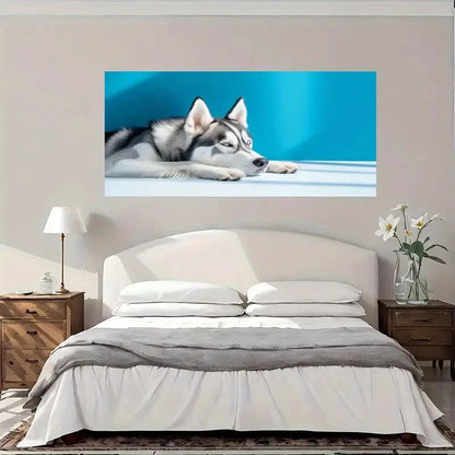 Modern Vintage Siberian Husky Wall Art Canvas Office Home Room Framed 120x60cm