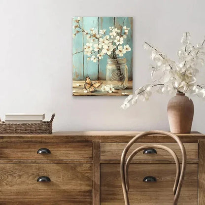 Beautiful Serene Mason Jar & Butterfly Painting 60x90cm Metal Print Ready to Hang