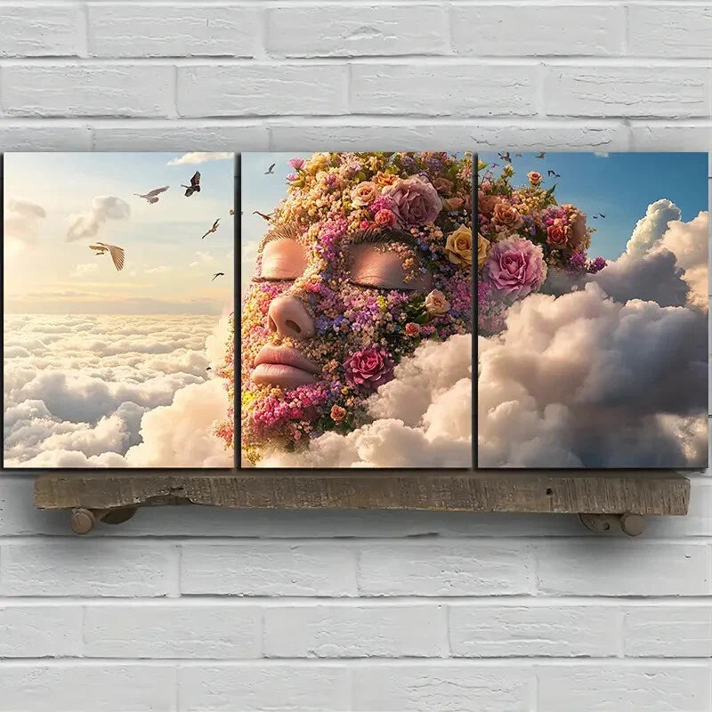 3pcs Abstract Floral Face Design Metal Print Ready to Hang Art - Bella Home Decor