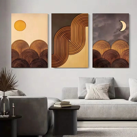 3pcs Geometric Sun Moon Arc Abstract Metal Print Ready to Hang Art