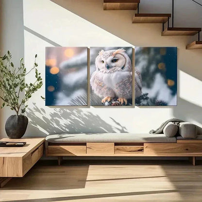 3pcs Snowy Owl in Forest Scene Wall Art Canvas Unframed - High Quality Print 100% Australian Made Wall Canvas