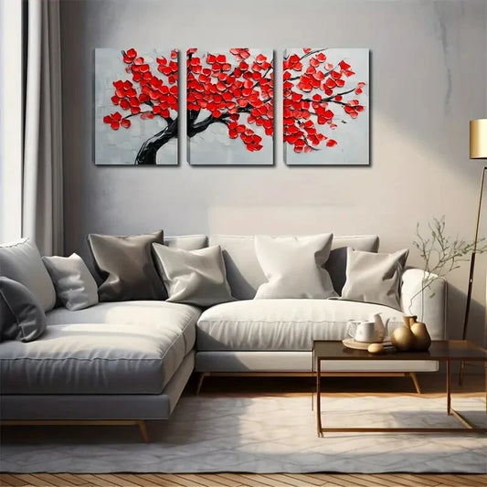 3pcs Red Leaf Vintage Style Wall Art Set Canvas Framed 40x60cm - High Quality Print 100% Australian Made Wall Canvas Ready to Hang