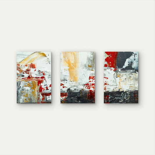 3pcs Modern Abstract Gold and Red Texture Wall Art Set Canvas Framed 40x60cm - High Quality Print 100% Australian Made Wall Canvas Ready to Hang