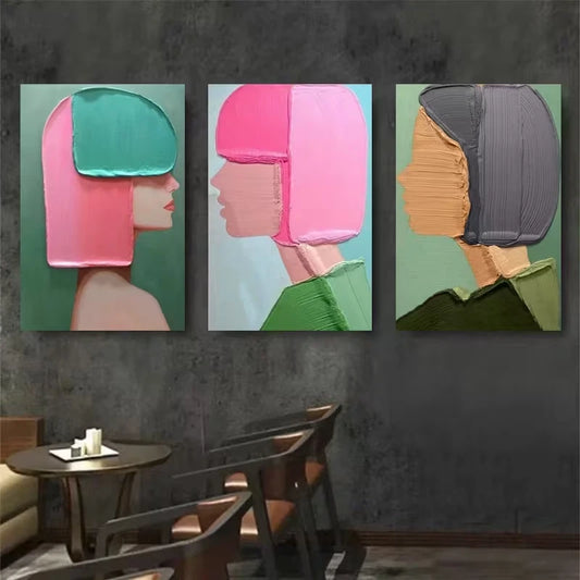 3pcs Colorful Abstract Portrait Metal Print Ready to Hang Art