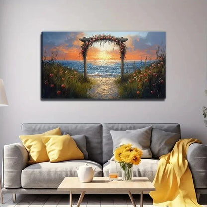 Vibrant Sunset & Ocean View Wall Art Canvas Office Home Room Framed 120x60cm