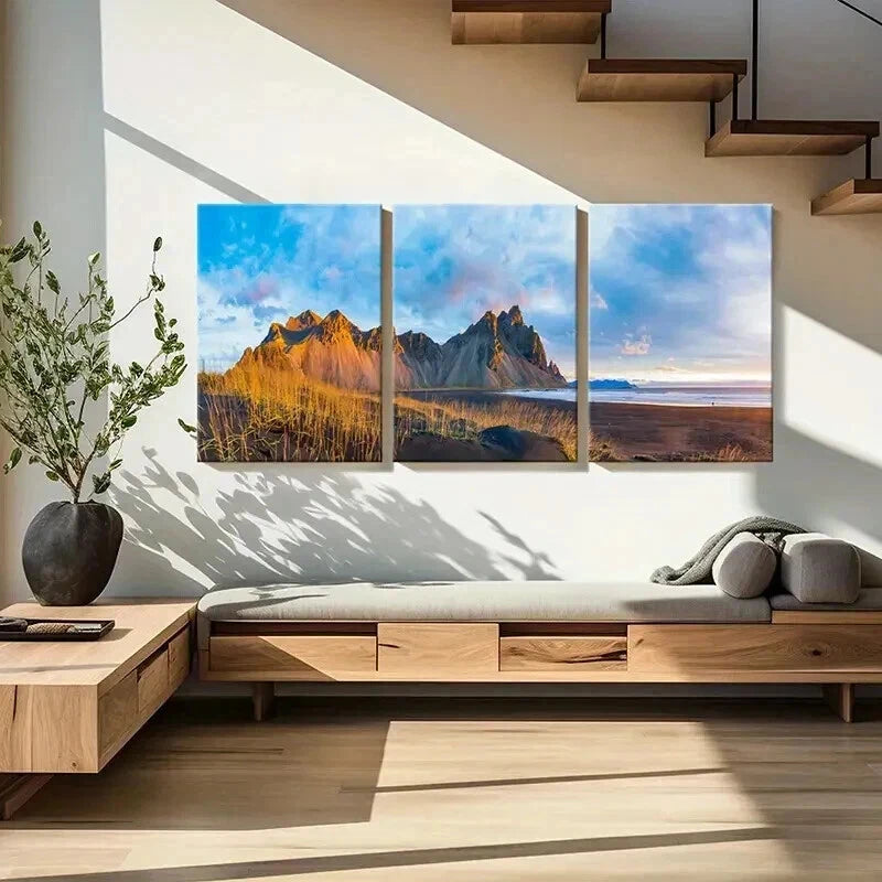 3pcs Mountain & Sea Beach Scenery Wall Art Set Canvas Framed 60x90cm - High Quality Print 100% Australian Made Wall Canvas Ready to Hang - Bella Home Decor