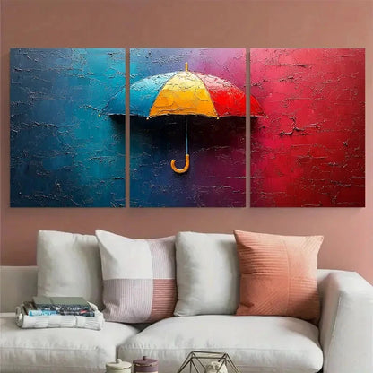 3pcs Bright Colorful Umbrella Design Wall Art Set Canvas Framed 40x60cm - High Quality Print 100% Australian Made Wall Canvas Ready to Hang - Bella Home Decor