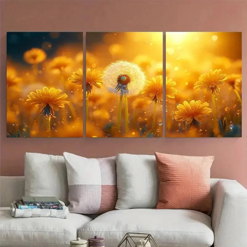 3pcs Vibrant Ethereal Dandelion Abstract Spring Metal Print Ready to Hang Art