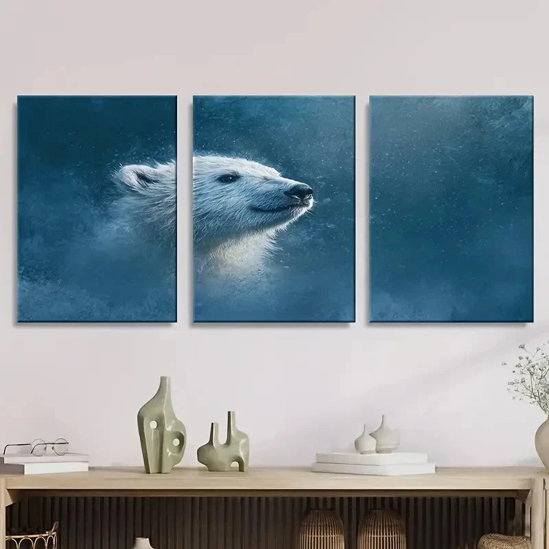 3pcs little polar bear Wall Art Set Canvas Framed 50x70cm - High Quality Print 100% Australian Made Wall Canvas Ready to Hang