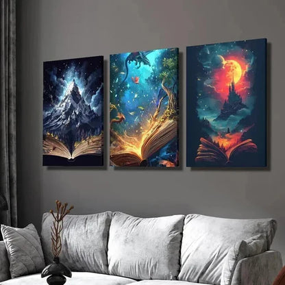 3pcs Mountains Vibrant Dragons & Red Castles Wall Art Set Canvas Unframed - High Quality Print 100% Australian Made Wall Canvas