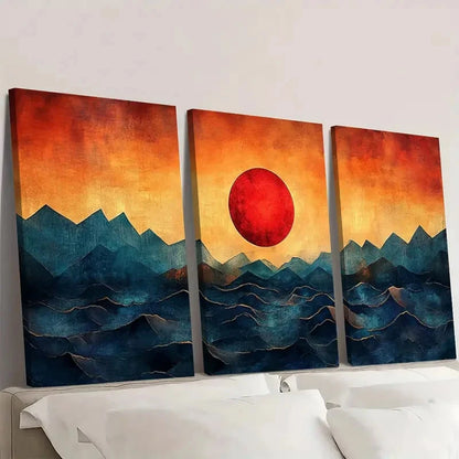 3pcs Vibrant Sunset Sky & Lush Greenery H  Wall Art Set Canvas Framed 60x90cm - High Quality Print 100% Australian Made Wall Canvas Ready to Hang