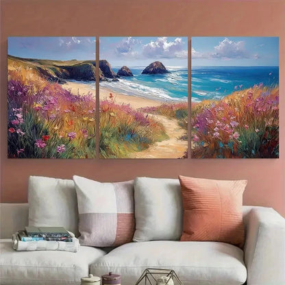 3pcs Cornwall England Landscape with Sea View Metal Print Ready to Hang Art - Bella Home Decor