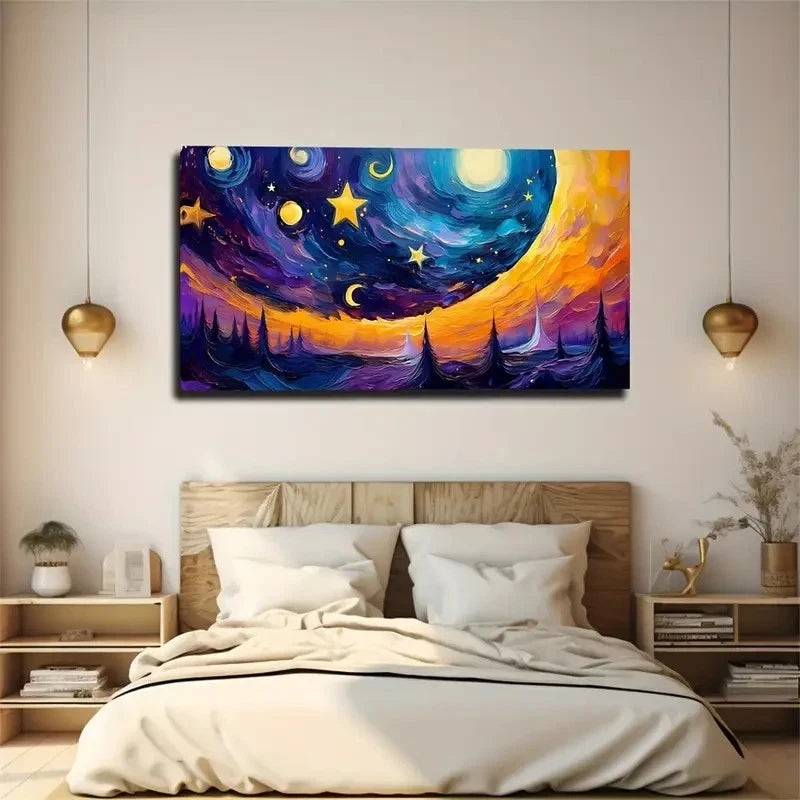 Cosmic Night Sky With Moon Wall Art Canvas Office Home Room Framed 120x60cm