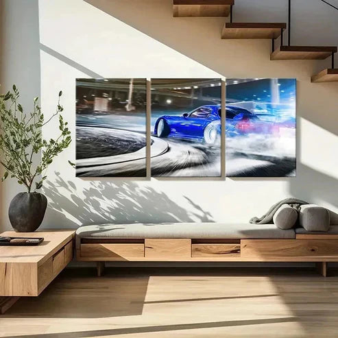 3pcs Modern Sports Supercar Drifting Wall Art Canvas Unframed - High Quality Print 100% Australian Made Wall Canvas