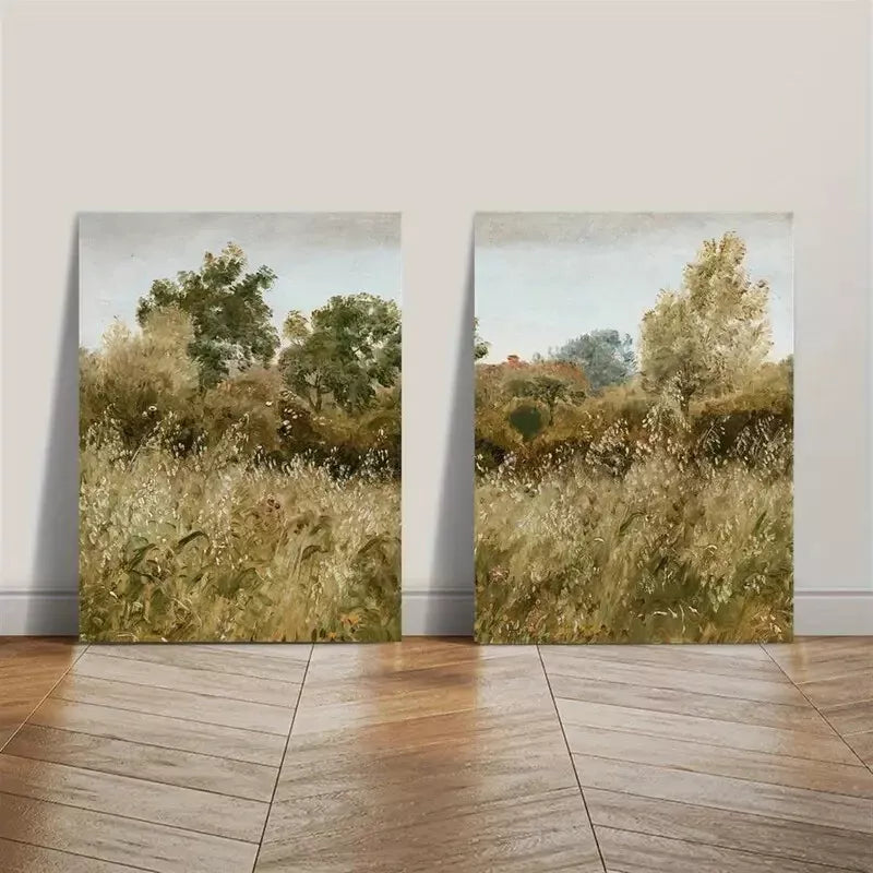 2pcs Vintage Meadow Floral Wildflowers Canvas Framed 50x75cm - High Quality Print 100% Australian Made Wall Canvas Ready to Hang - Bella Home Decor
