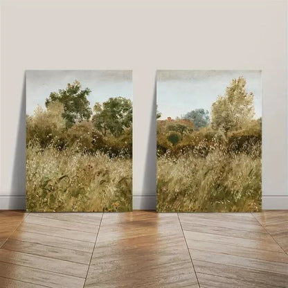 2pcs Vintage Meadow Floral Wildflowers Canvas Framed 50x75cm - High Quality Print 100% Australian Made Wall Canvas Ready to Hang - Bella Home Decor