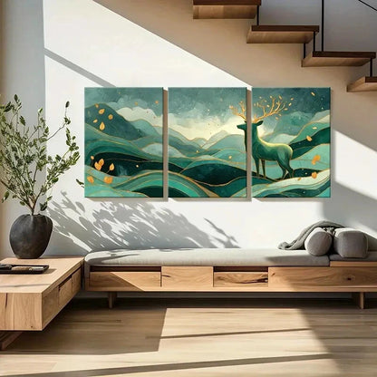 3pcs Modern Abstract Deer Landscape Art Metal Print Ready to Hang Art - Bella Home Decor