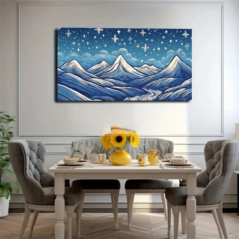 Layered Mountain And Starry Sky Wall Art Canvas Office Home Room Framed 120x60cm