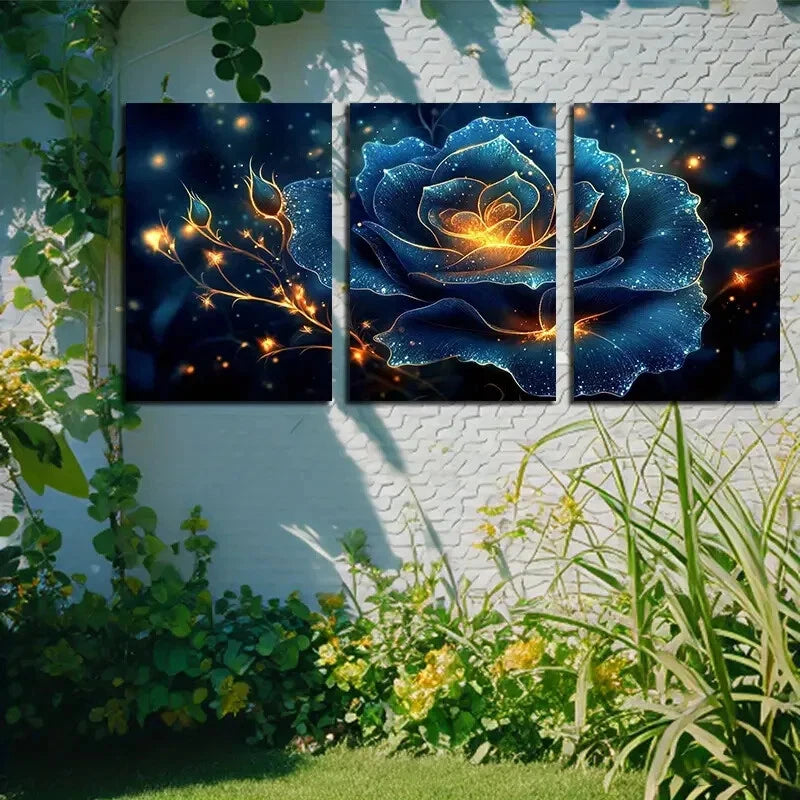 3pcs Vibrant Abstract Floral Rose Design Metal Print Ready to Hang Art - Bella Home Decor