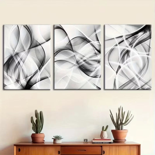 3pcs Black and White Abstract Geometric Metal Print Ready to Hang Art