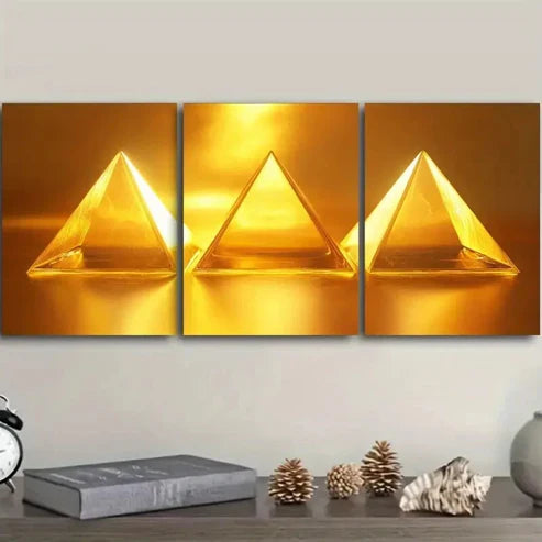 3pcs Yellow Triangle Design Wall Art Set Canvas Unframed - High Quality Print 100% Australian Made Wall Canvas