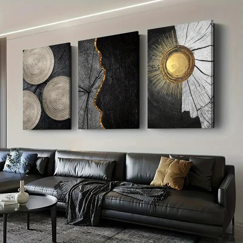 3pcs Meaningful Golden Color Ring Perfect Wall Art Set Canvas Framed 40x60cm - High Quality Print 100% Australian Made Wall Canvas Ready to Hang - Bella Home Decor